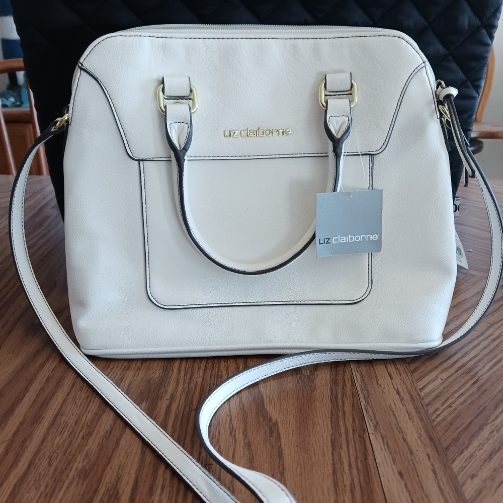 Liz Claiborne white faux leather handbag with shoulder strap NWT